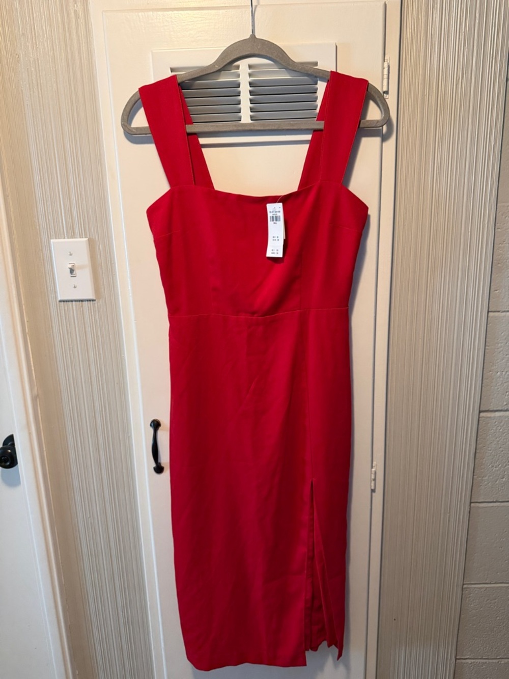 Abercrombie & Fitch Red Square-Neck Midi Dress with Side Slit